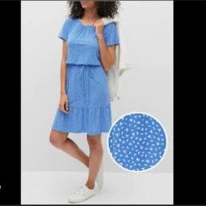 Banana Republic Blue White Dress Fit and Flare Ruffle Hem Summer Office Medium